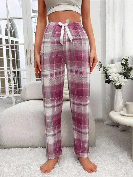 Drawstring Plaid Print Sleepwear