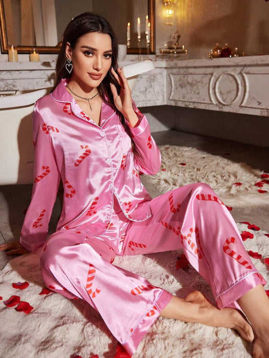 Candy Cane Printed Pajamas Set