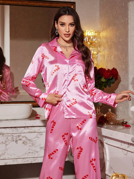 Candy Cane Printed Pajamas Set