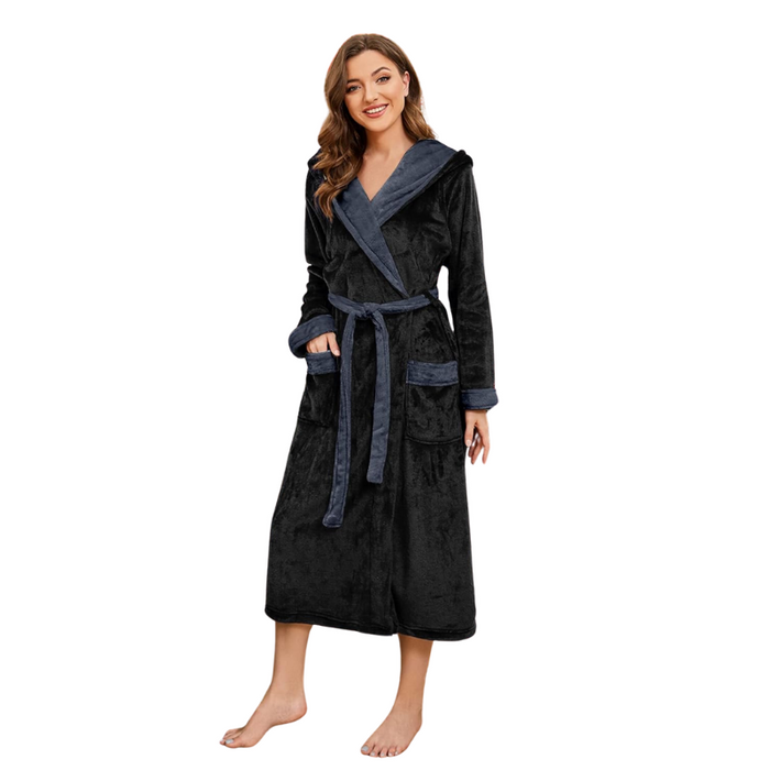 Long Hooded Dual Tone Fleece Bathrobe