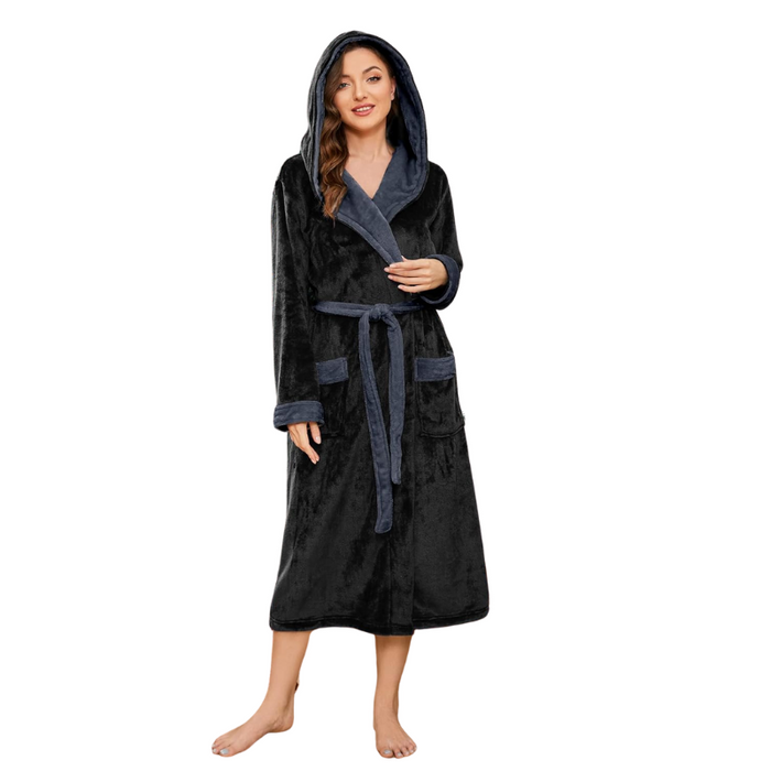 Long Hooded Dual Tone Fleece Bathrobe