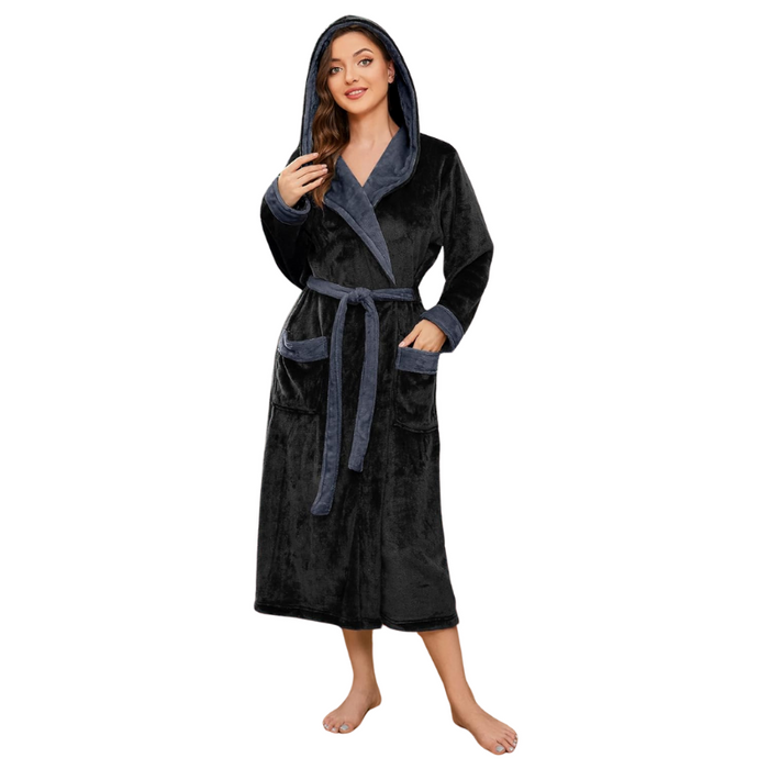 Long Hooded Dual Tone Fleece Bathrobe