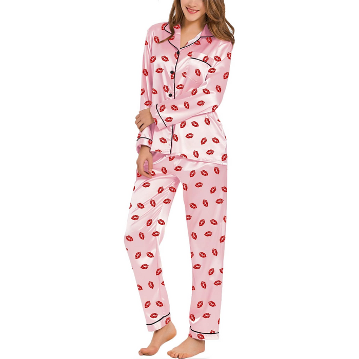 Satin Long Sleeve Printed Pajama Set