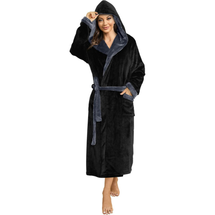 Long Hooded Dual Tone Fleece Bathrobe