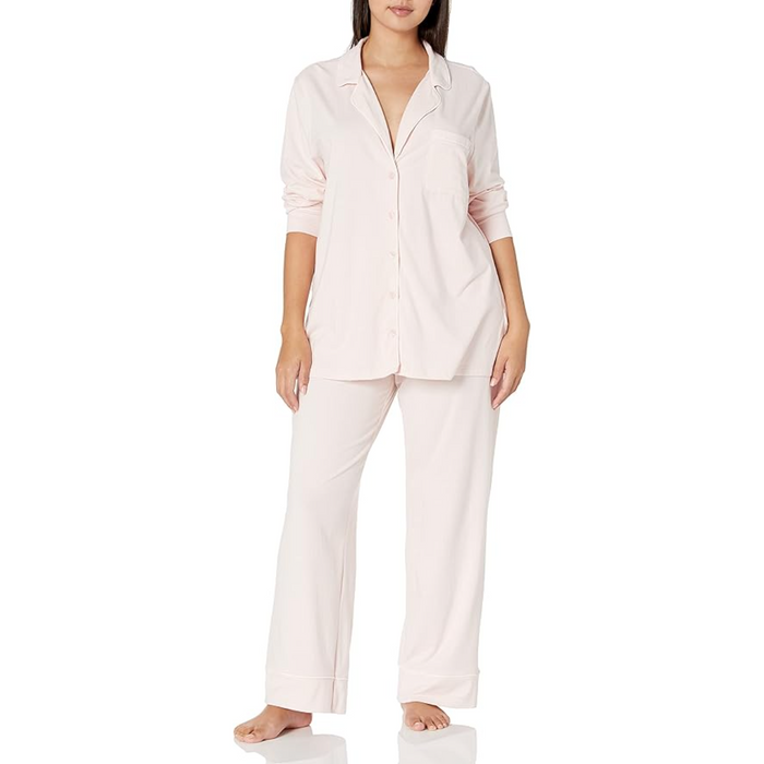 Long Sleeve Plain Pattern Cotton Pajama Set