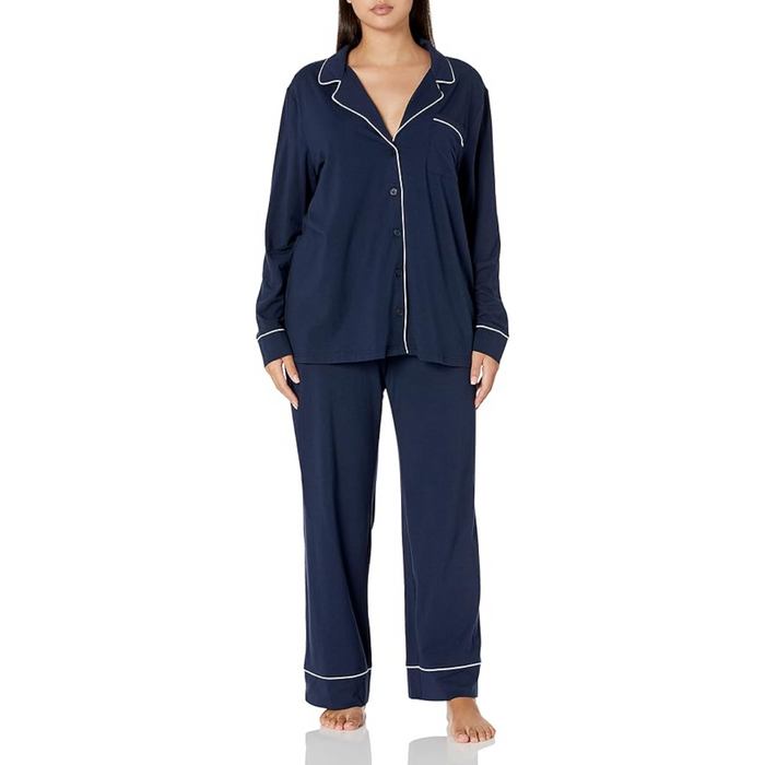 Long Sleeve Plain Pattern Cotton Pajama Set