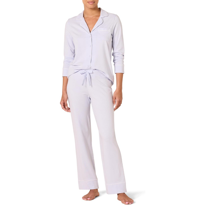 Long Sleeve Plain Pattern Cotton Pajama Set