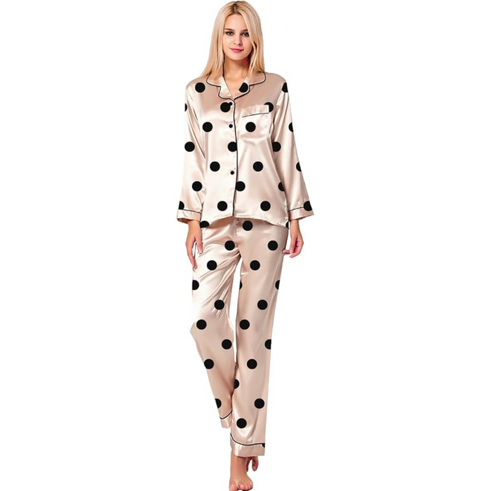 Polka Dot Satin Printed Pajama Set