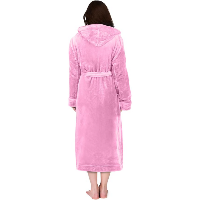 Hooded Plush Flannel Robe With Pockets