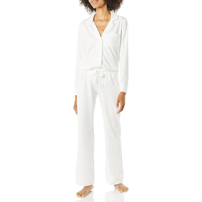 Long Sleeve Plain Pattern Cotton Pajama Set