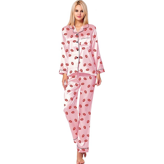 Satin Long Sleeve Printed Pajama Set