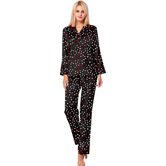 Satin Long Sleeve Printed Button Down Pajama Set