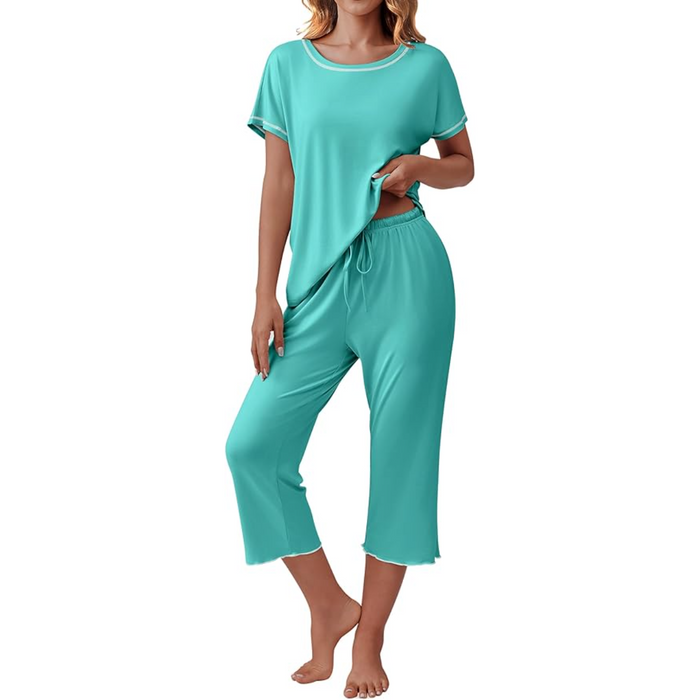 Short Sleeve Top And Capri Matching Pajama Sets