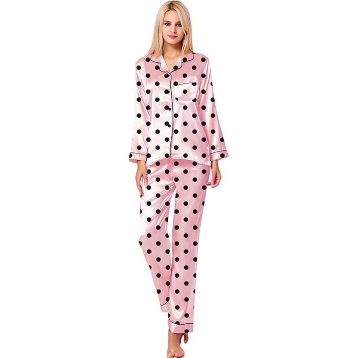 Polka Dot Satin Printed Pajama Set