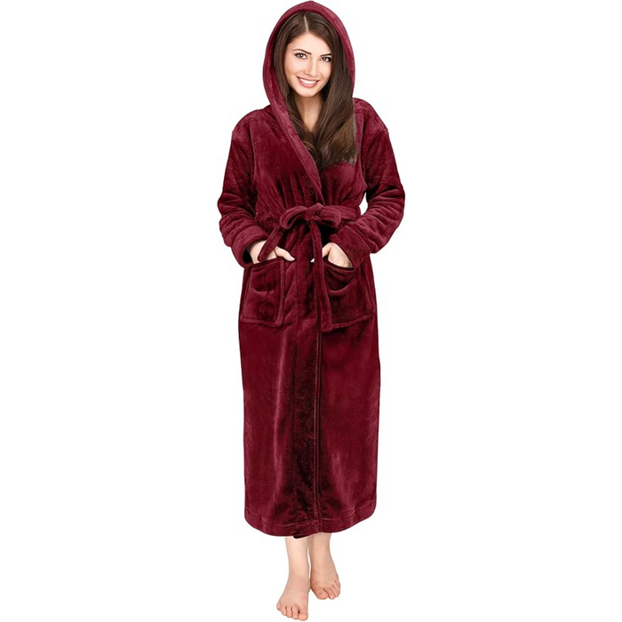 Hooded Plush Flannel Robe With Pockets