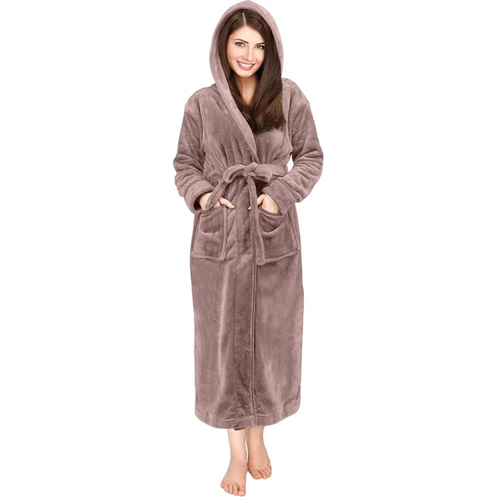 Hooded Plush Flannel Robe With Pockets