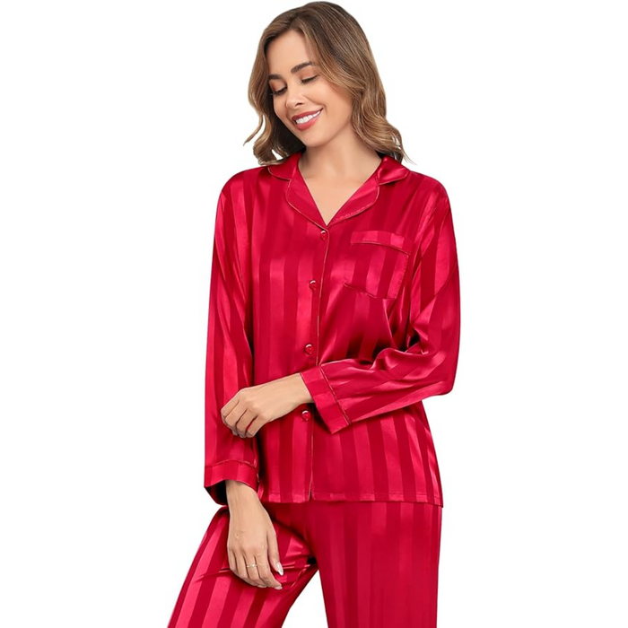 Striped Satin Matching Pajama Set