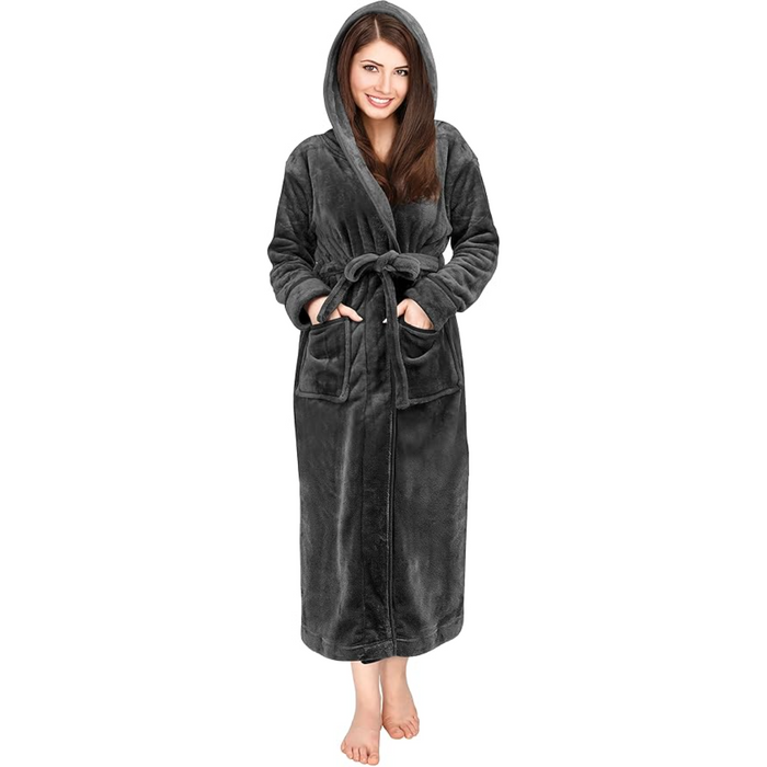 Hooded Plush Flannel Robe With Pockets