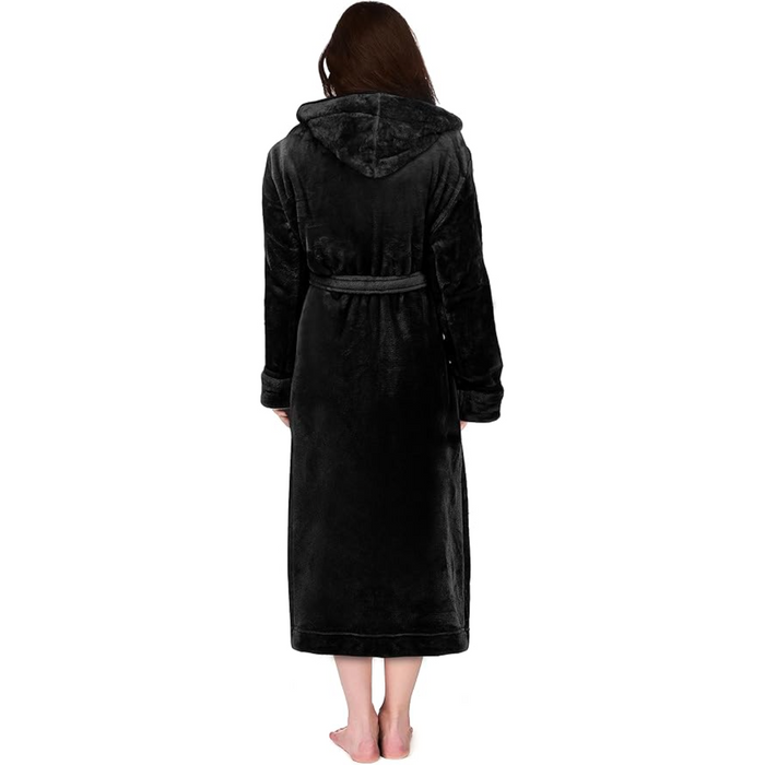 Hooded Plush Flannel Robe With Pockets