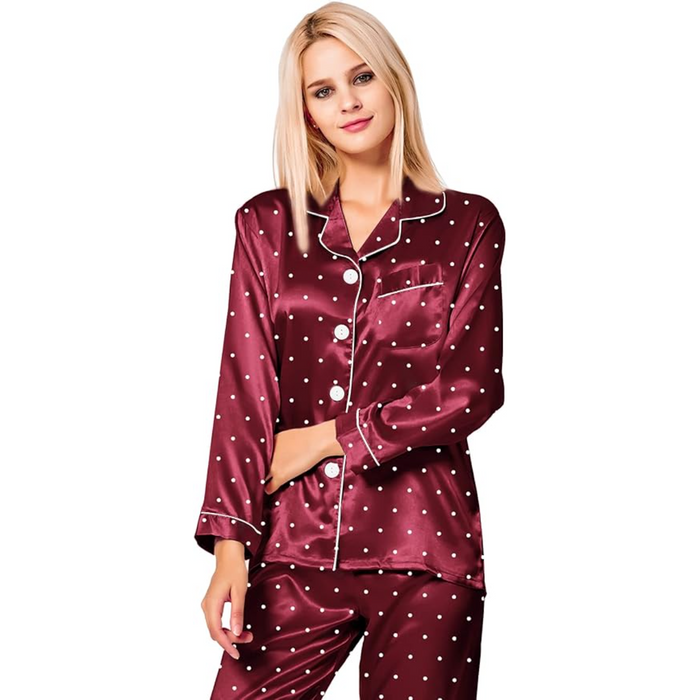 Polka Dot Satin Printed Pajama Set