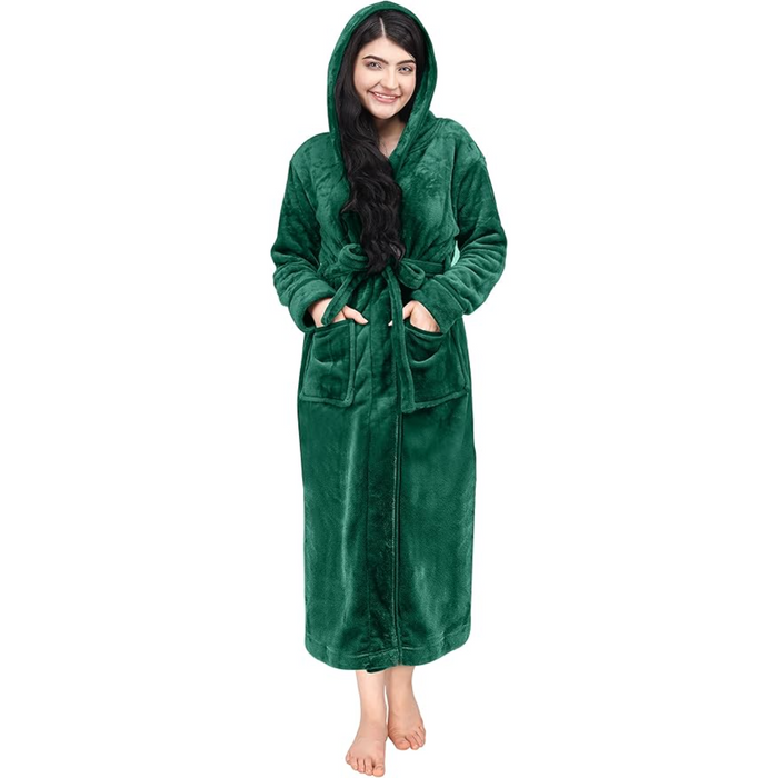 Hooded Plush Flannel Robe With Pockets