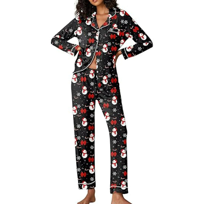 Button Down Long Sleeve Christmas Theme Lounge Set