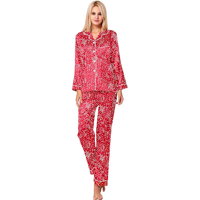 Satin Long Sleeve Printed Button Down Pajama Set