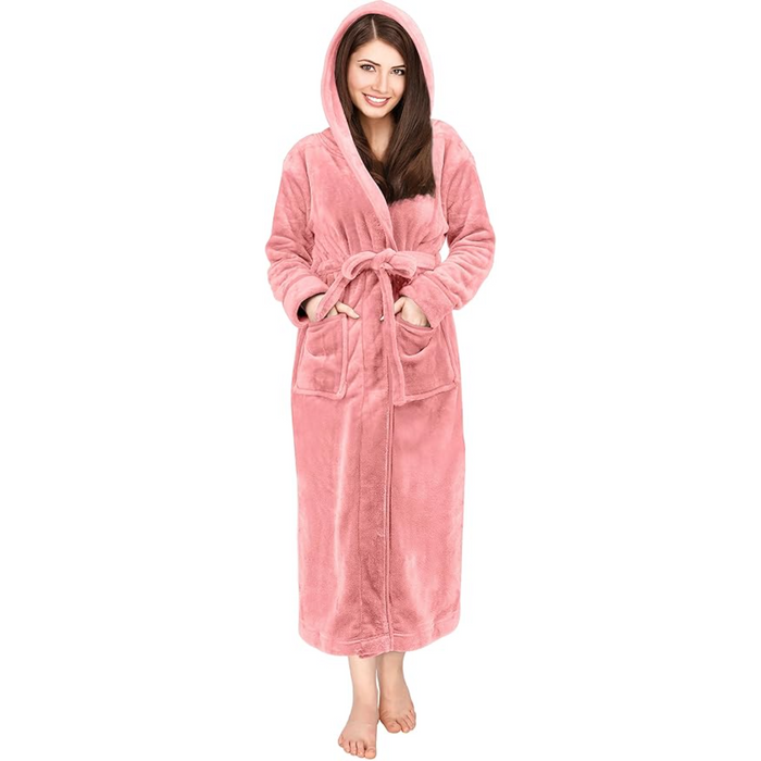 Hooded Plush Flannel Robe With Pockets