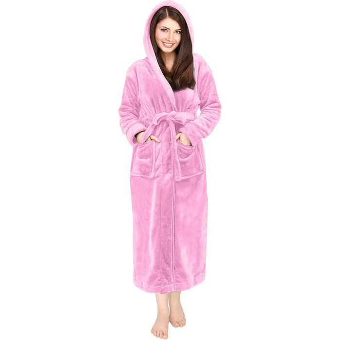 Hooded Plush Flannel Robe With Pockets