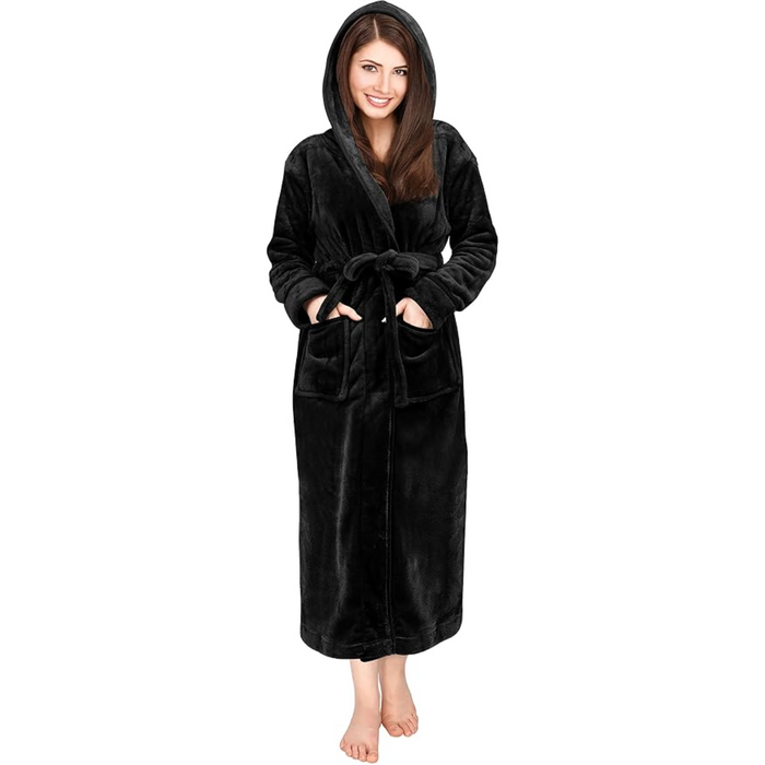 Hooded Plush Flannel Robe With Pockets