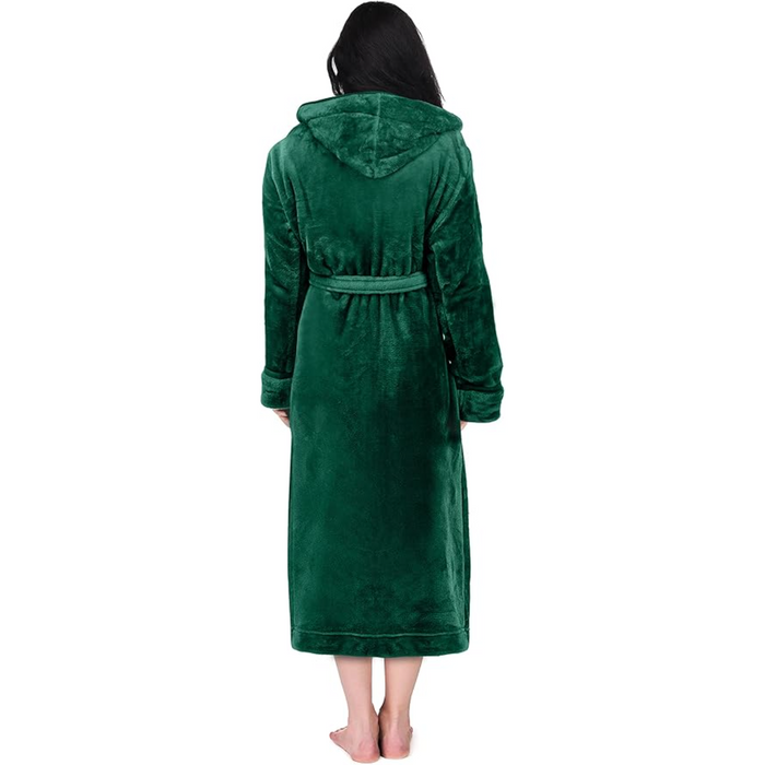 Hooded Plush Flannel Robe With Pockets