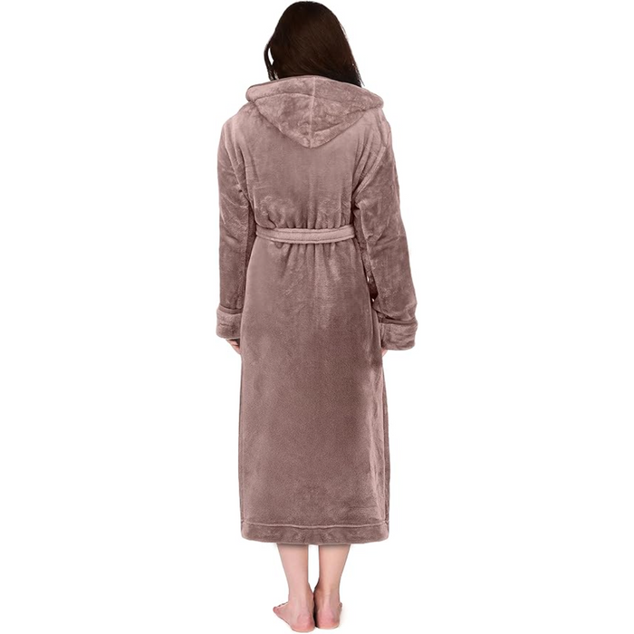 Hooded Plush Flannel Robe With Pockets