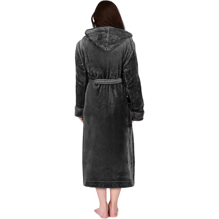 Hooded Plush Flannel Robe With Pockets