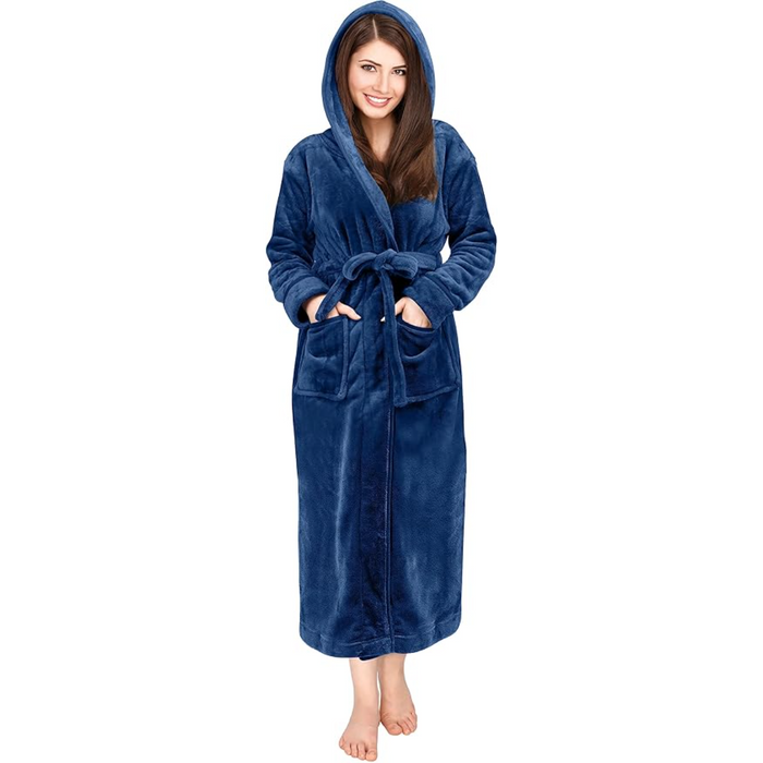 Hooded Plush Flannel Robe With Pockets