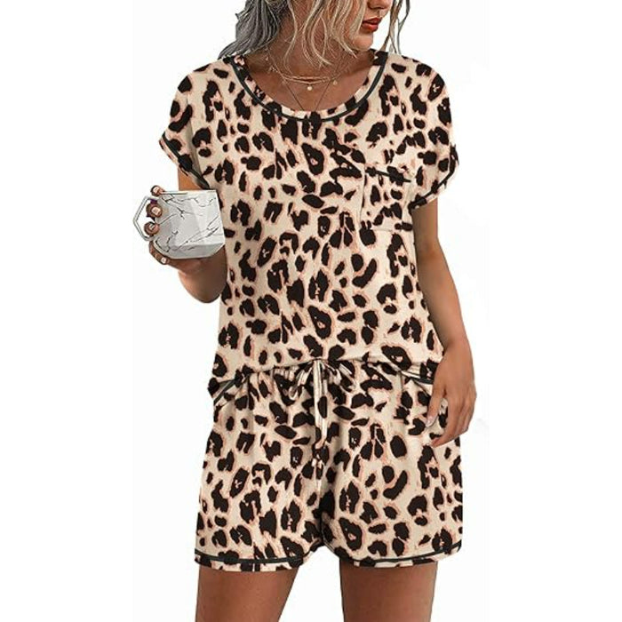 Contrast Piping Short Sleeve Pajama Set With Pocket