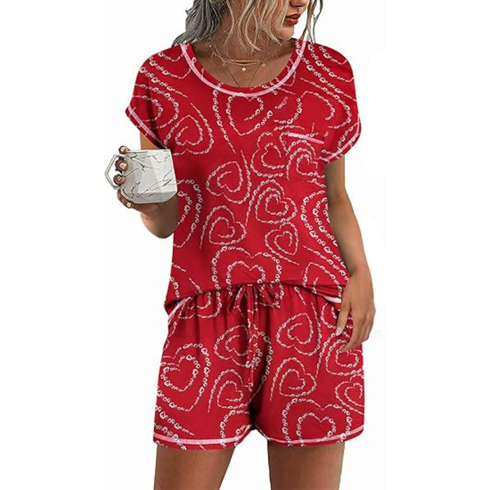 Contrast Piping Short Sleeve Pajama Set With Pocket