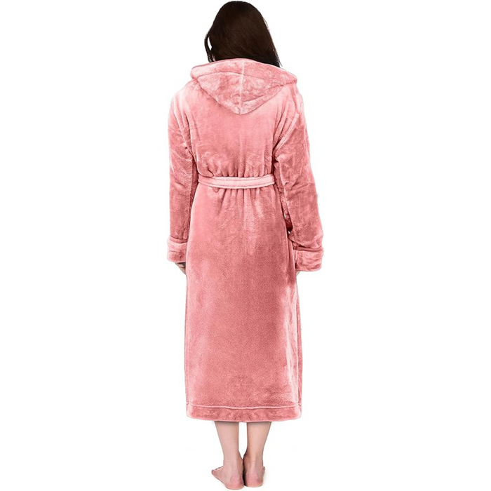 Hooded Plush Flannel Robe With Pockets