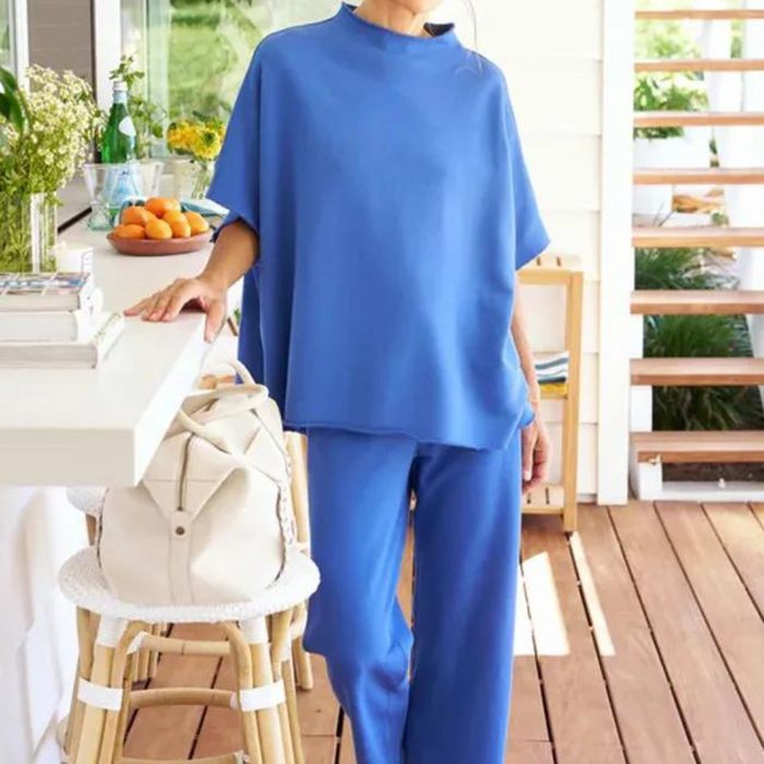 Batwing Sleeve And Wide Length Trousers Set