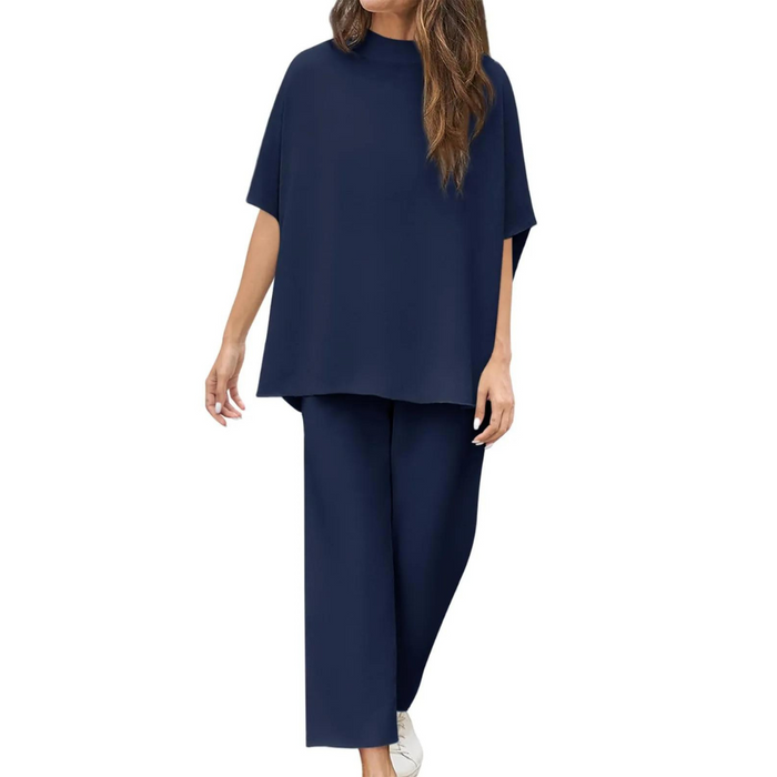 Batwing Sleeve And Wide Length Trousers Set