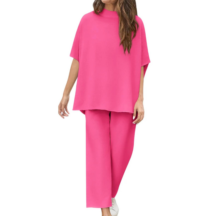 Batwing Sleeve And Wide Length Trousers Set