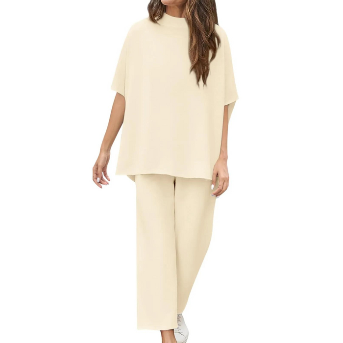 Batwing Sleeve And Wide Length Trousers Set