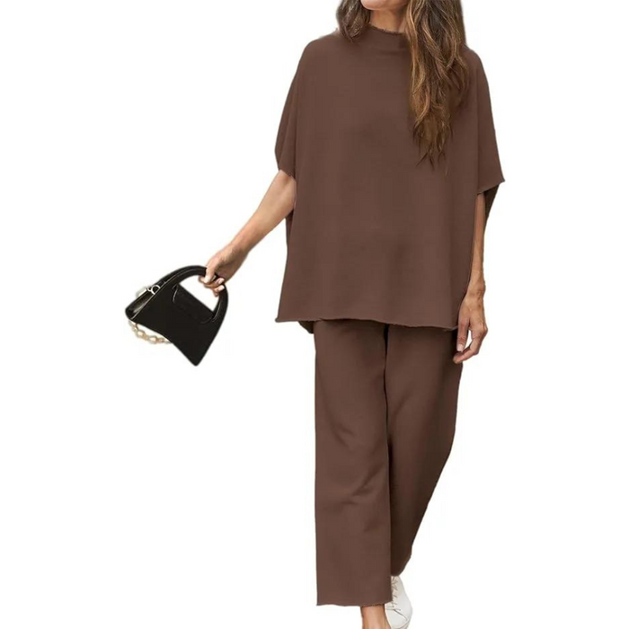 Batwing Sleeve And Wide Length Trousers Set