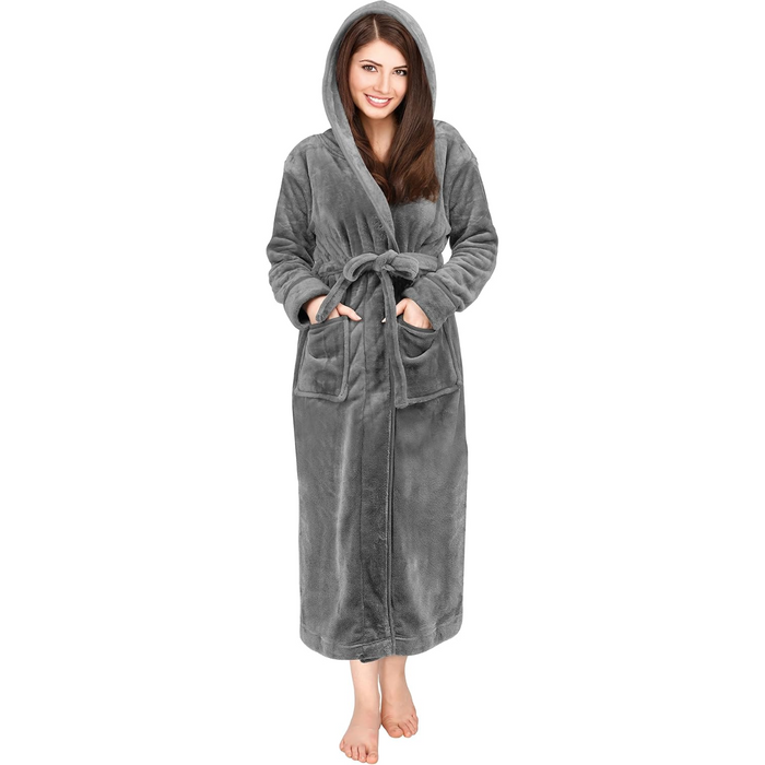 Hooded Plush Flannel Robe With Pockets