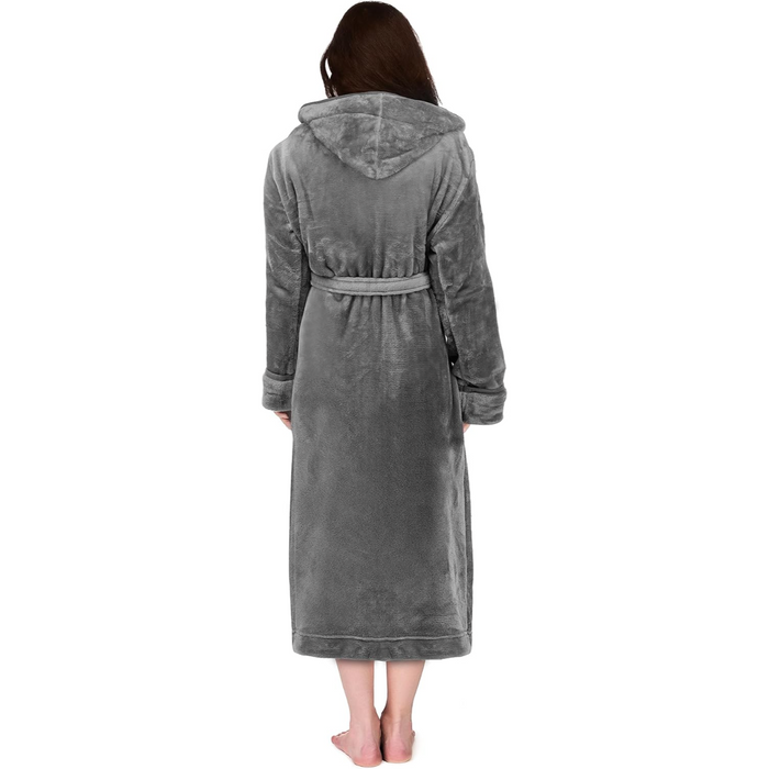 Hooded Plush Flannel Robe With Pockets