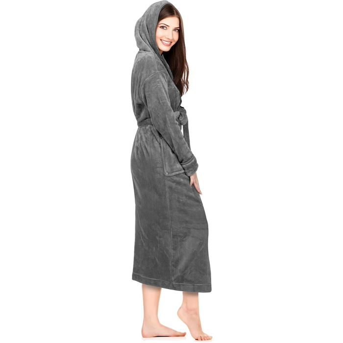 Hooded Plush Flannel Robe With Pockets