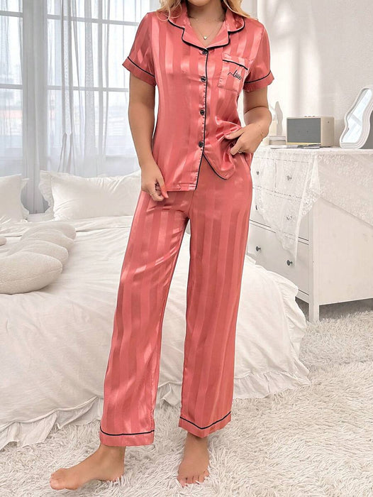 Stripe And Jacquard Pajama Set