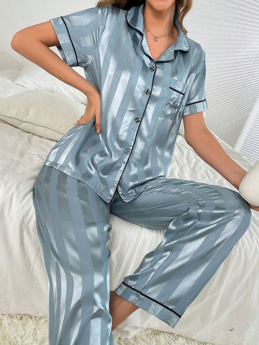 Stripe And Jacquard Pajama Set