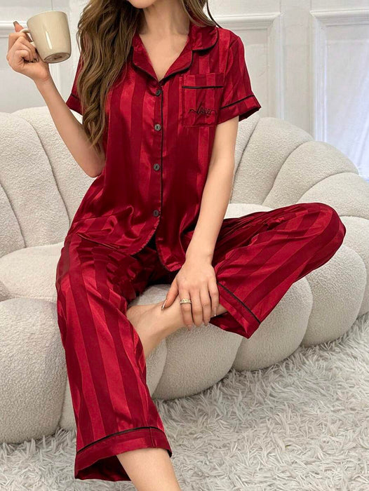 Stripe And Jacquard Pajama Set