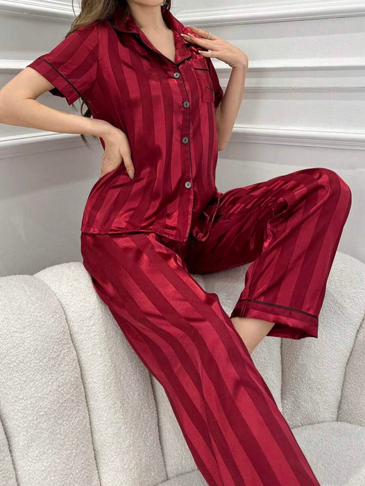 Stripe And Jacquard Pajama Set