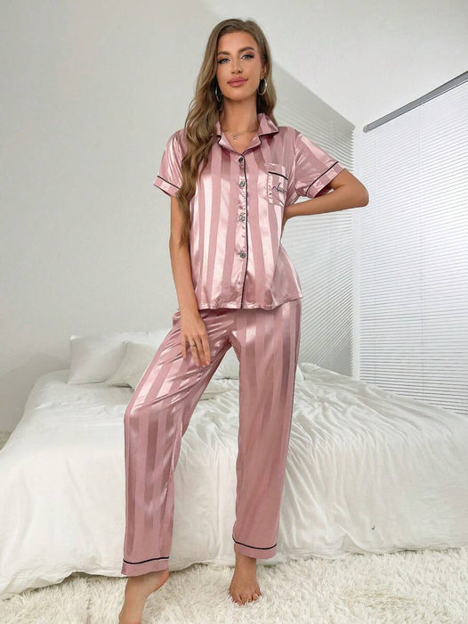 Stripe And Jacquard Pajama Set